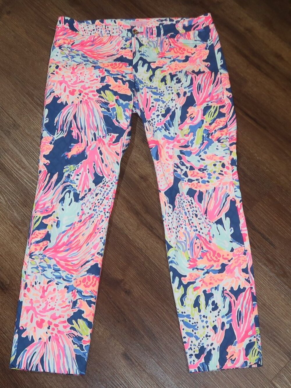Womens Lilly Pulitzer Kelly Ankle Pants Cropped Indigo Sunken Treasure size 12